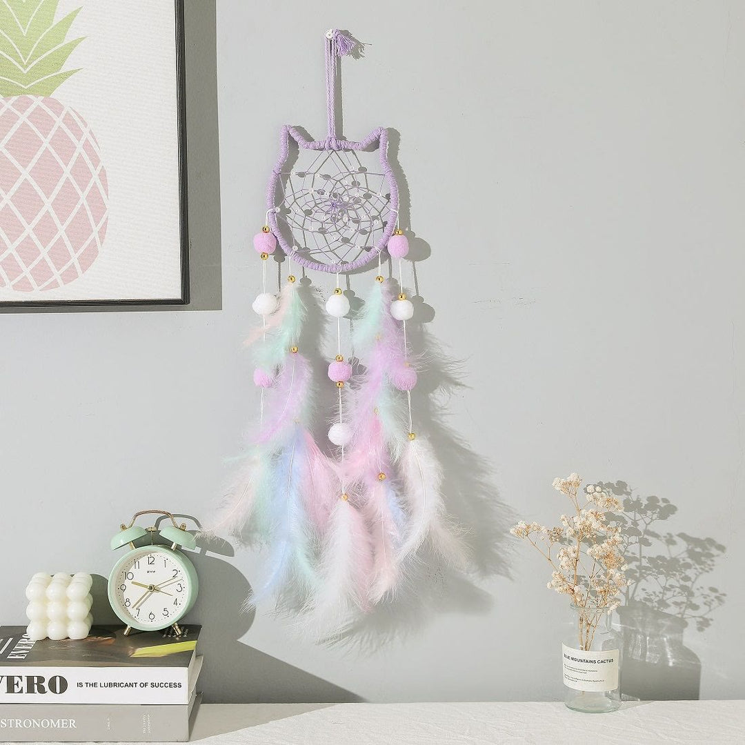 Attrape-rêves Olivenorma en forme de chat mignon, lune et étoiles