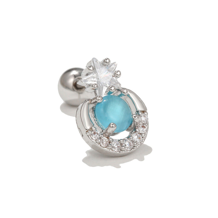 Boucles d'oreilles clous en zircon blanc exquis Olivenorma - Pierre Œil de chat bleu - image 18
