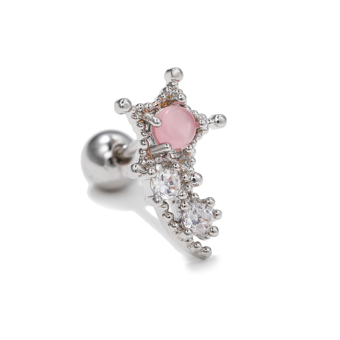 Boucles d'oreilles clous en zircon blanc exquis Olivenorma - Pierre oeil de chat rose - image 16