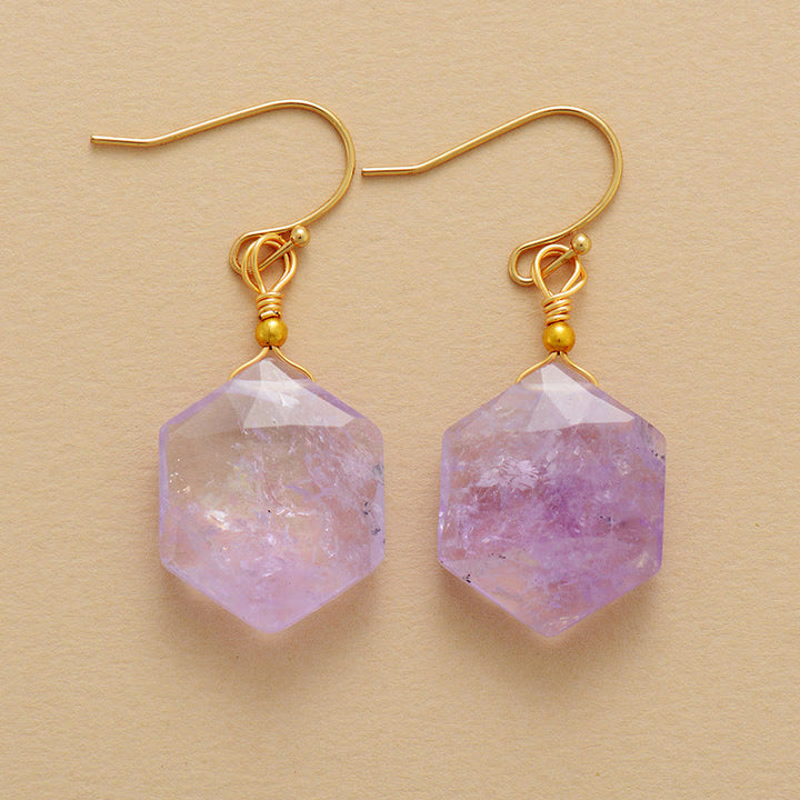 Boucles d'oreilles Olivenorma en lapis-lazuli à facettes hexagonales et améthyste