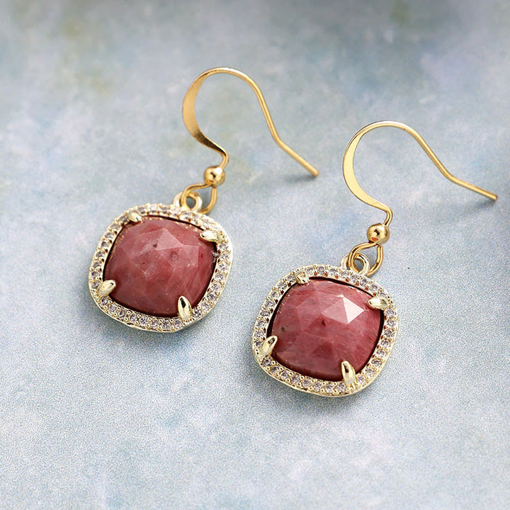 Boucles d'oreilles en cristal naturel à coupe carrée Olivenorma