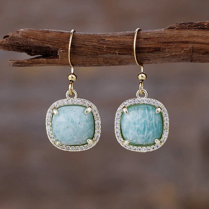 Boucles d'oreilles en cristal naturel à coupe carrée Olivenorma