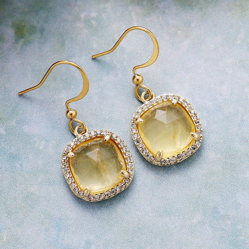 Boucles d'oreilles en cristal naturel à coupe carrée Olivenorma