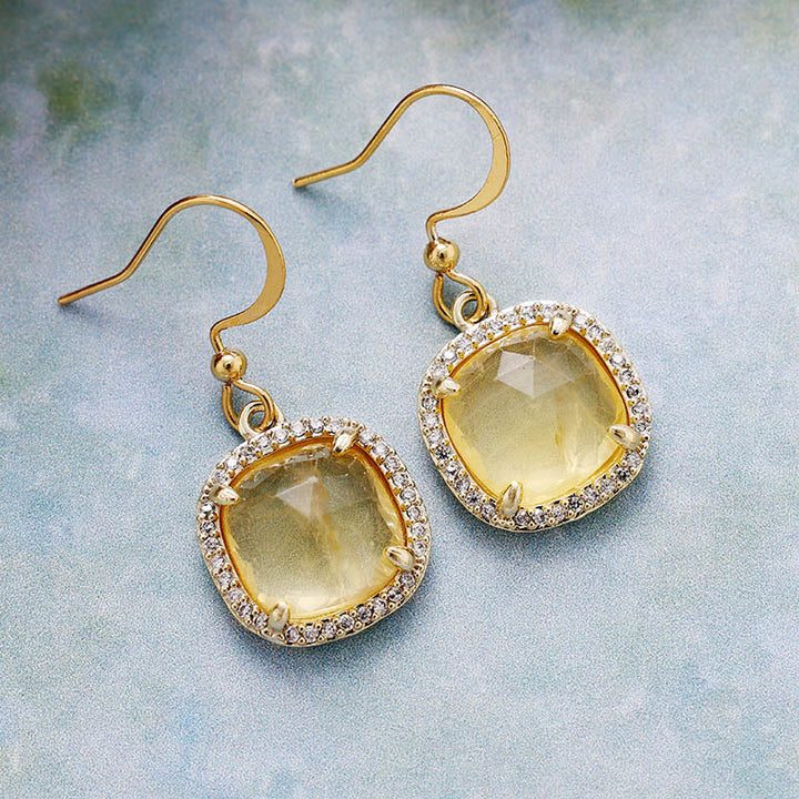 Boucles d'oreilles en cristal naturel à coupe carrée Olivenorma