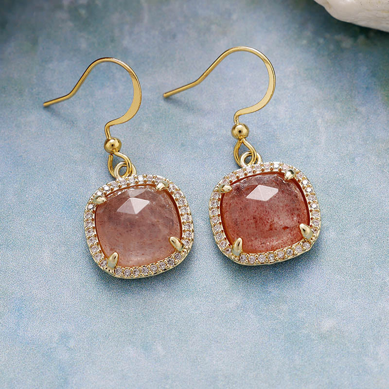 Boucles d'oreilles en cristal naturel à coupe carrée Olivenorma