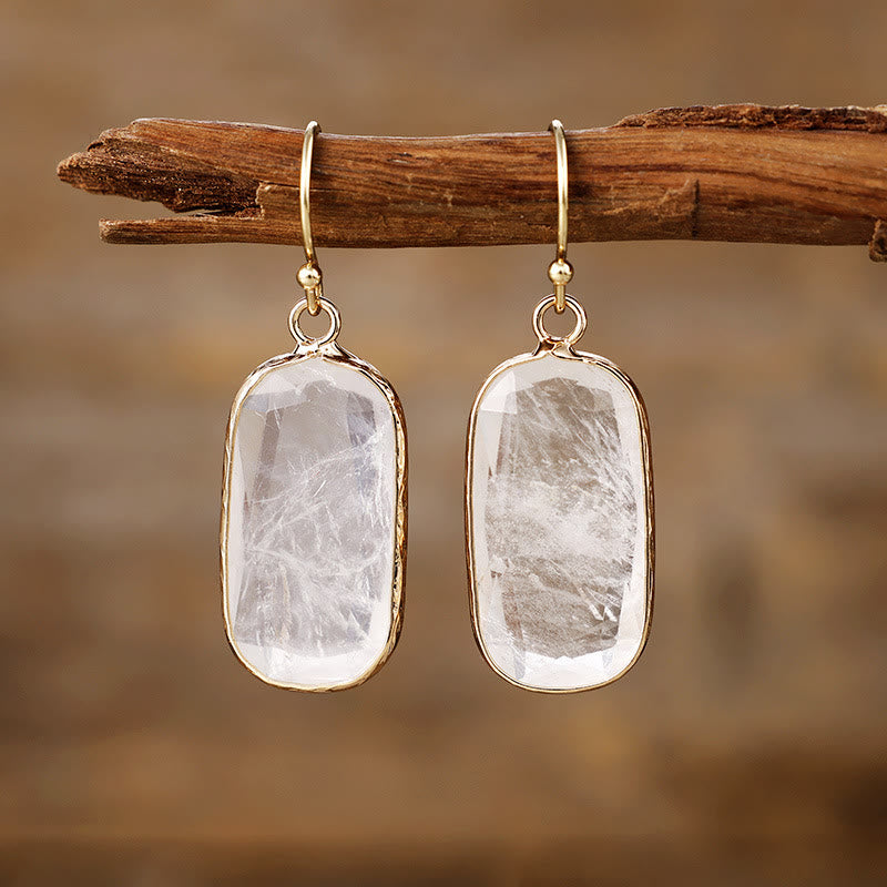 Boucles d'oreilles en cristal naturel taille ovale Olivenorma Baguette