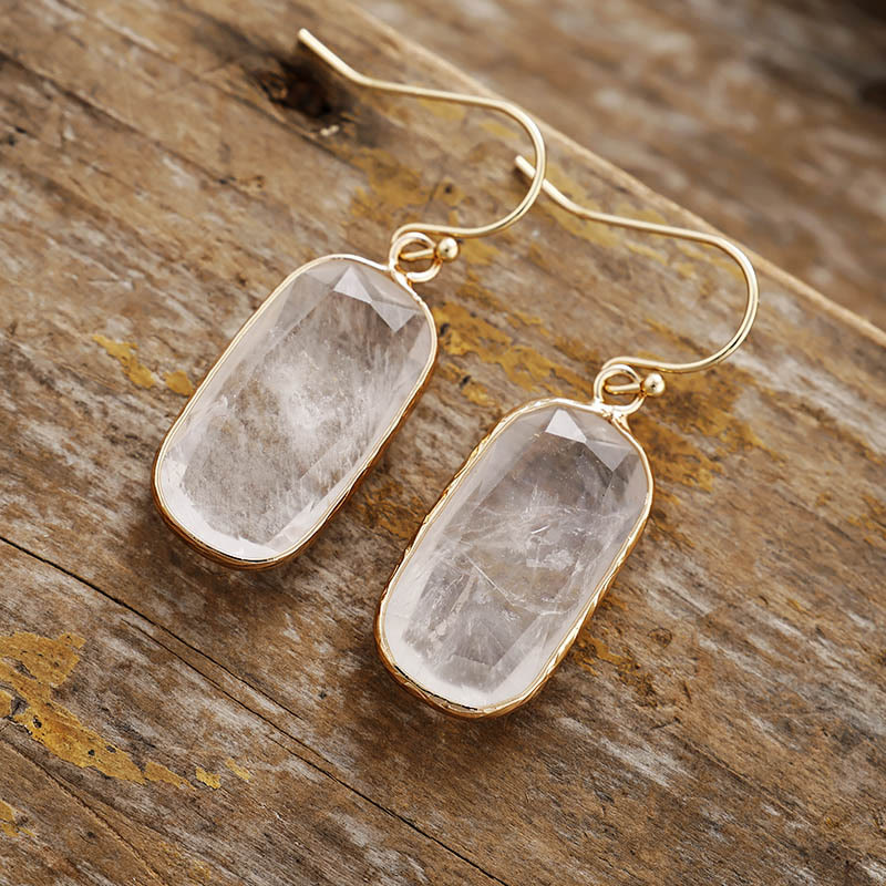 Boucles d'oreilles en cristal naturel taille ovale Olivenorma Baguette
