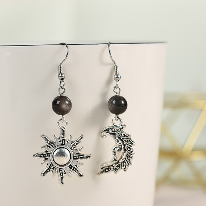 Boucles d'oreilles pendantes irrégulières en pierre naturelle Olivenorma en forme de soleil et de lune