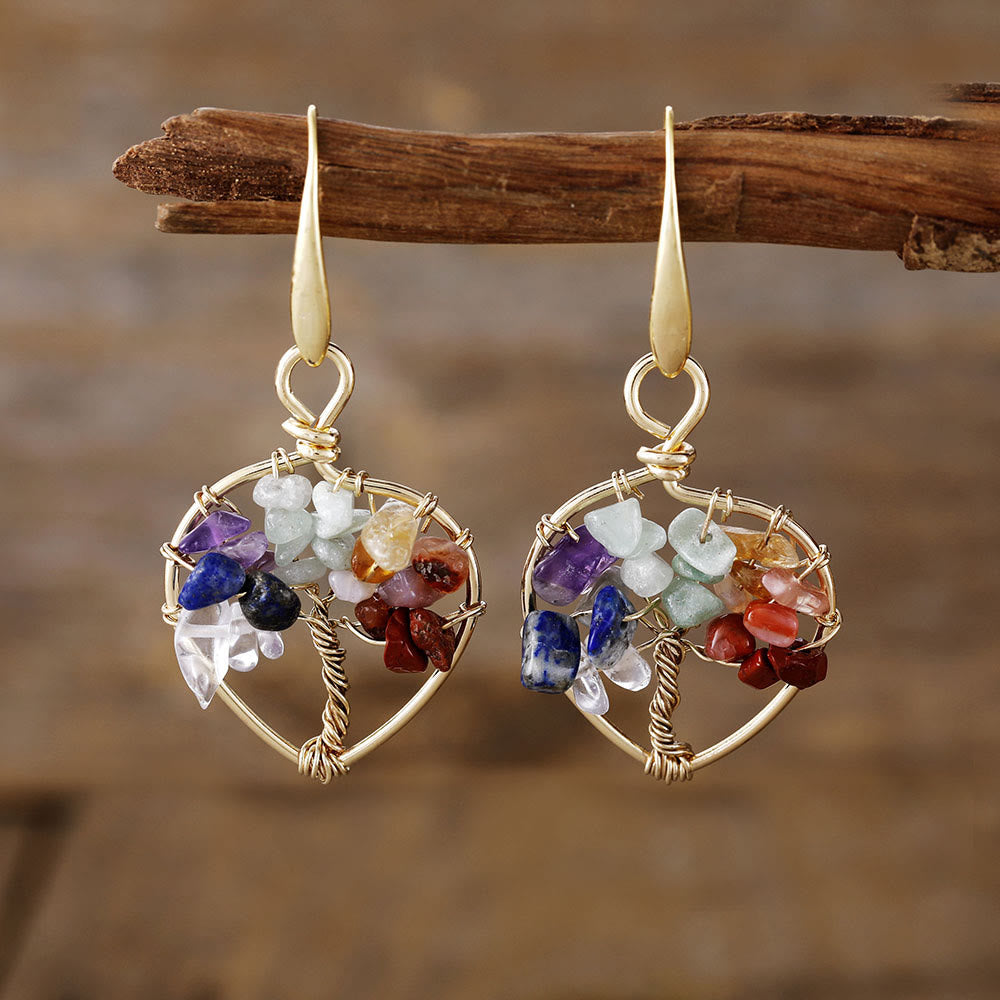 Boucles d'oreilles Arbre de vie en gravier de cristal naturel Olivenorma