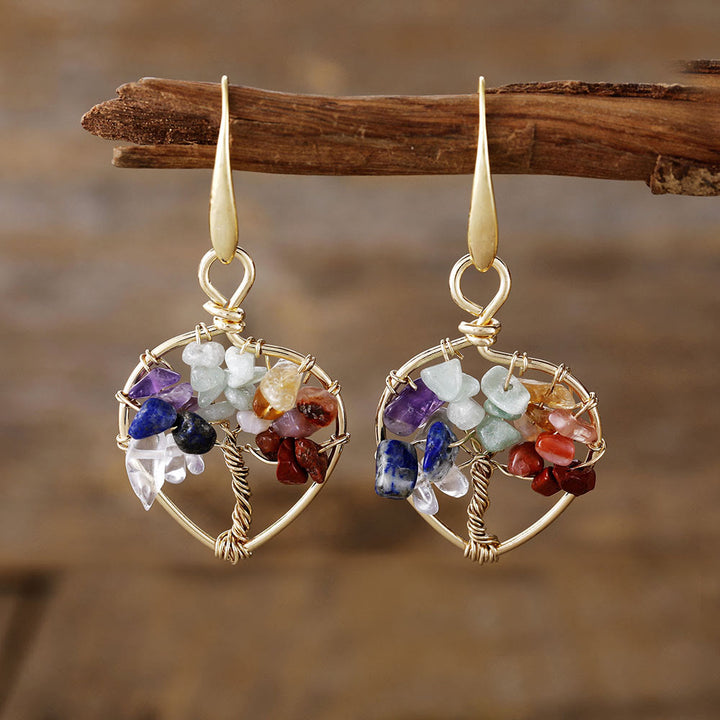 Boucles d'oreilles Arbre de vie en gravier de cristal naturel Olivenorma