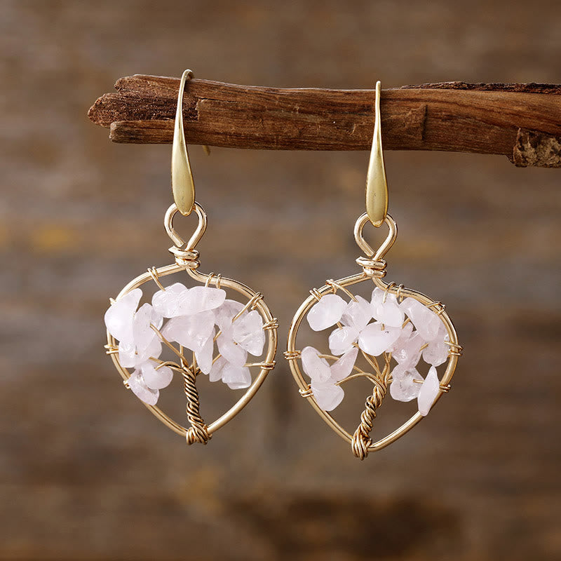 Boucles d'oreilles Arbre de vie en gravier de cristal naturel Olivenorma