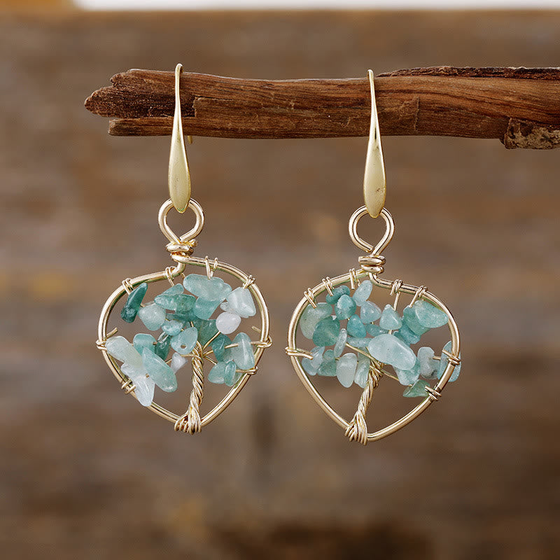 Boucles d'oreilles Arbre de vie en gravier de cristal naturel Olivenorma