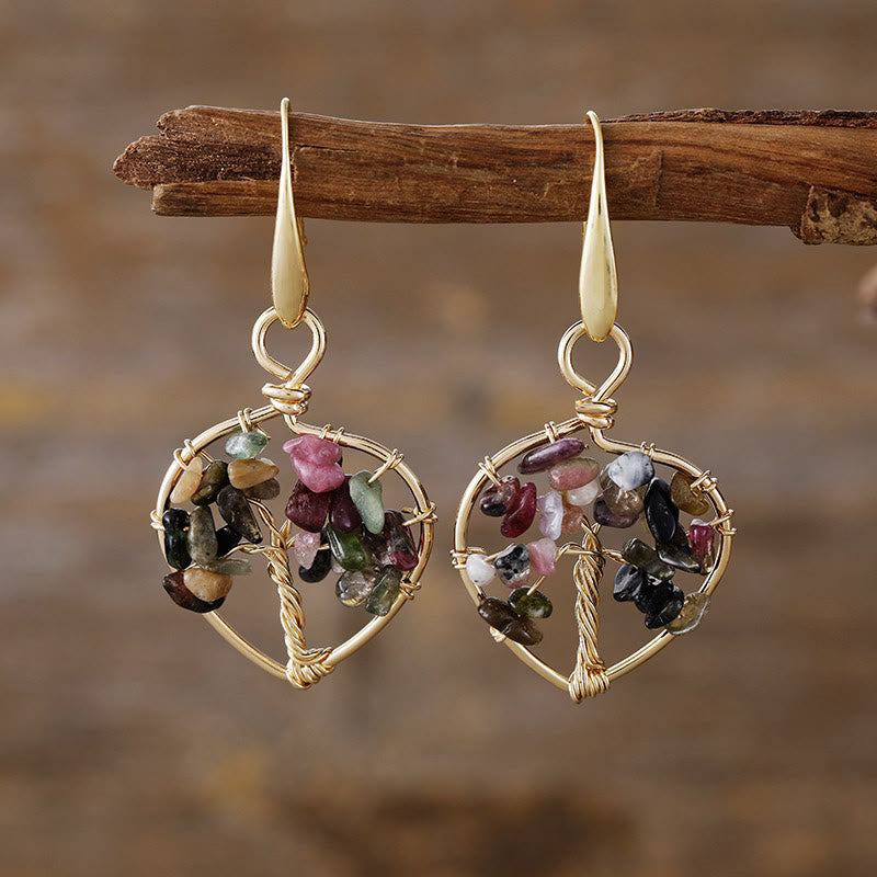 Boucles d'oreilles Arbre de vie en gravier de cristal naturel Olivenorma