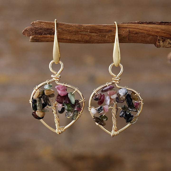 Boucles d'oreilles Arbre de vie en gravier de cristal naturel Olivenorma