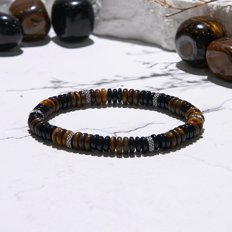 Bracelet de perles en onyx noir et œil de tigre Olivenorma