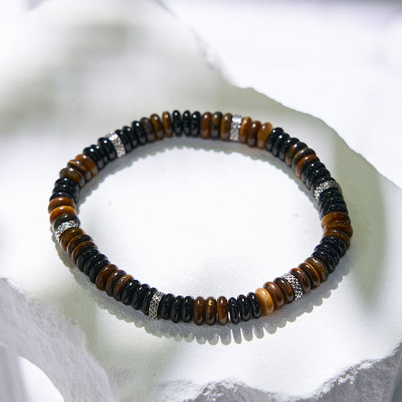 Bracelet de perles en onyx noir et œil de tigre Olivenorma