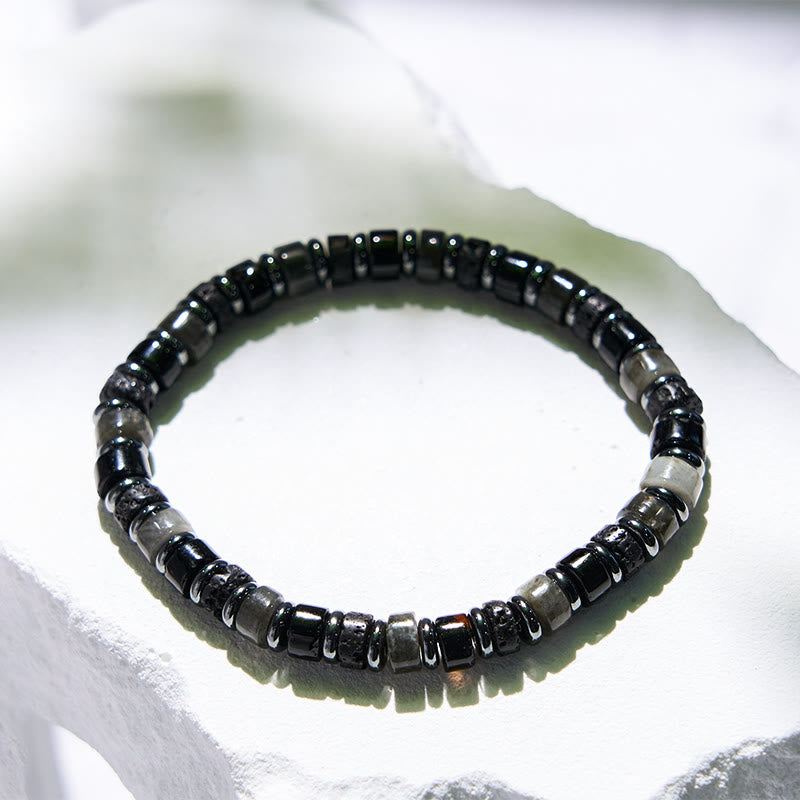 Bracelet de perles en rouleau en pierre de lave, hématite et labradorite Olivenorma