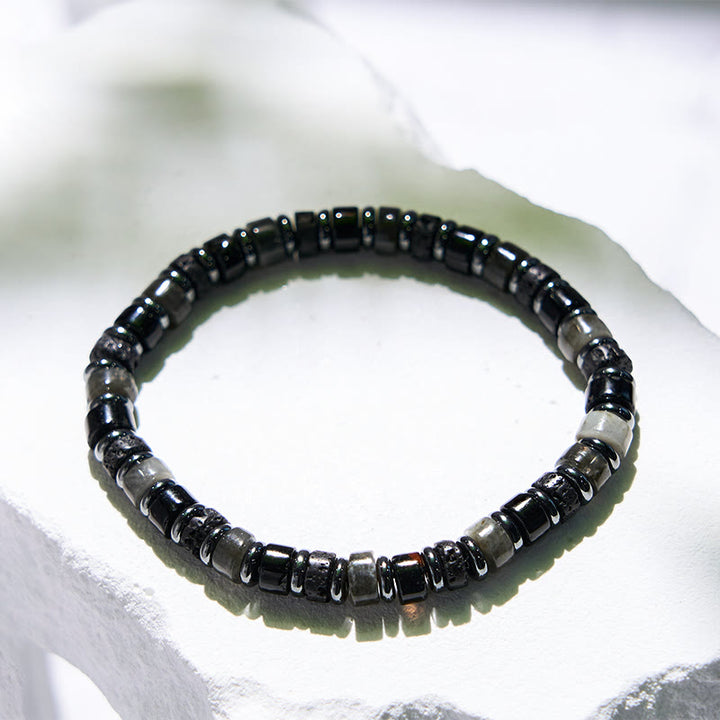 Bracelet de perles en rouleau en pierre de lave, hématite et labradorite Olivenorma