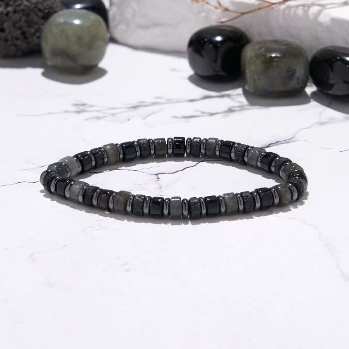 Bracelet de perles en rouleau en pierre de lave, hématite et labradorite Olivenorma