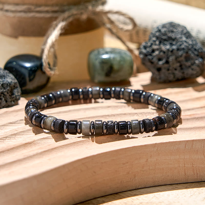 Bracelet de perles en rouleau en pierre de lave, hématite et labradorite Olivenorma