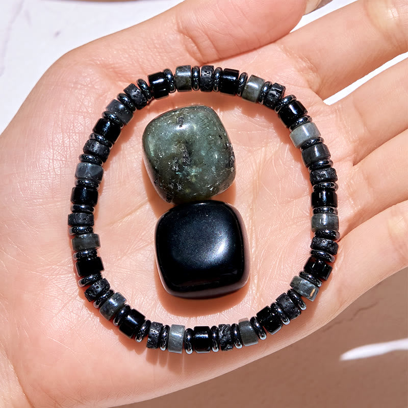 Bracelet de perles en rouleau en pierre de lave, hématite et labradorite Olivenorma