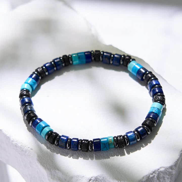 Bracelet de perles en rouleau en hématite et lapis-lazuli turquoise Olivenorma