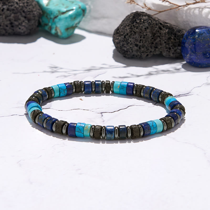 Bracelet de perles en rouleau en hématite et lapis-lazuli turquoise Olivenorma