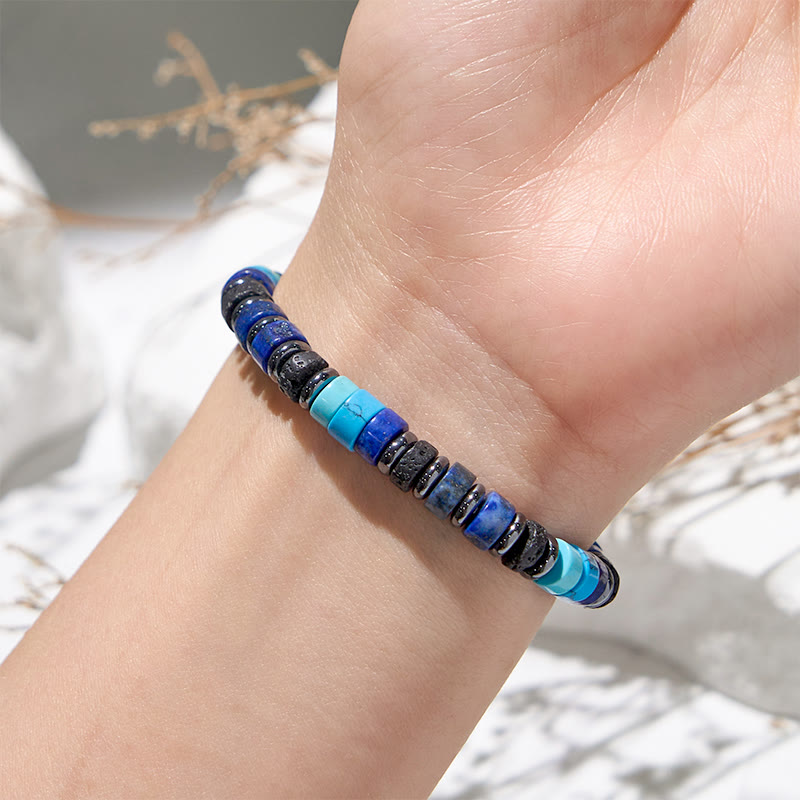 Bracelet de perles en rouleau en hématite et lapis-lazuli turquoise Olivenorma