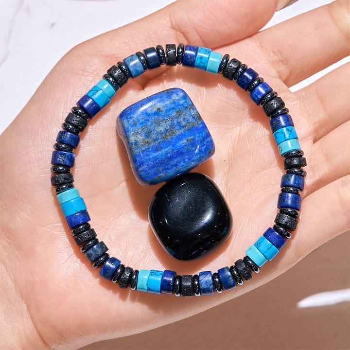 Bracelet de perles en rouleau en hématite et lapis-lazuli turquoise Olivenorma