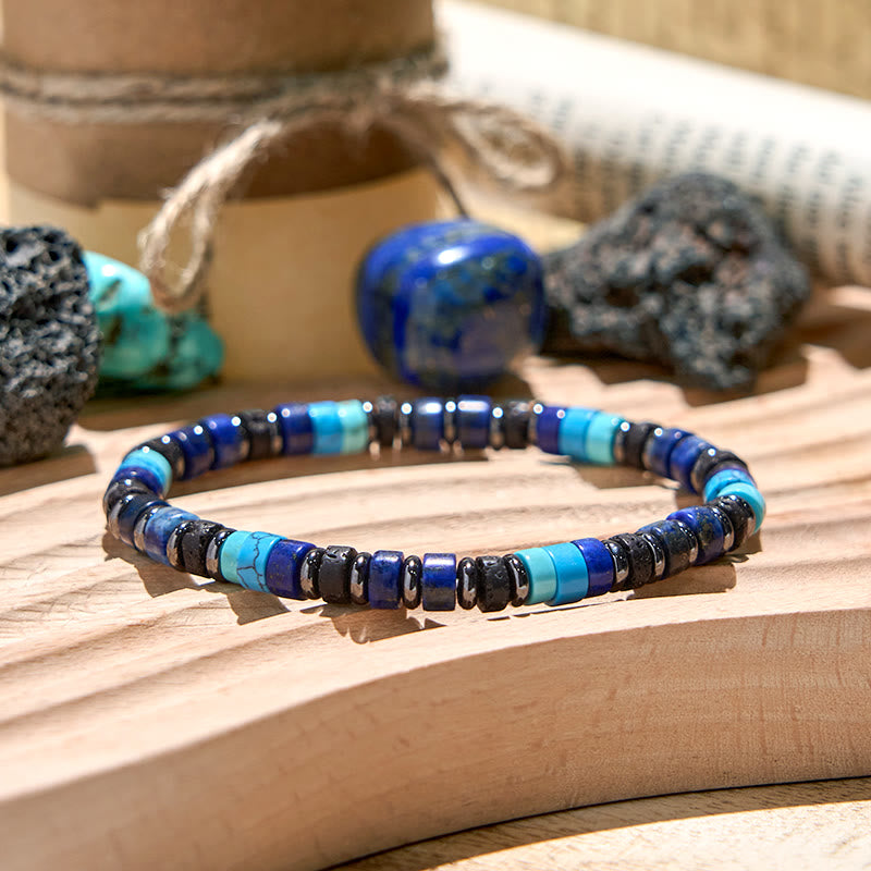 Bracelet de perles en rouleau en hématite et lapis-lazuli turquoise Olivenorma