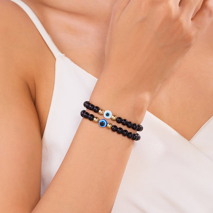 Bracelet en perles d'hématite et d'obsidienne avec œil de tigre et mauvais œil Olivenorma