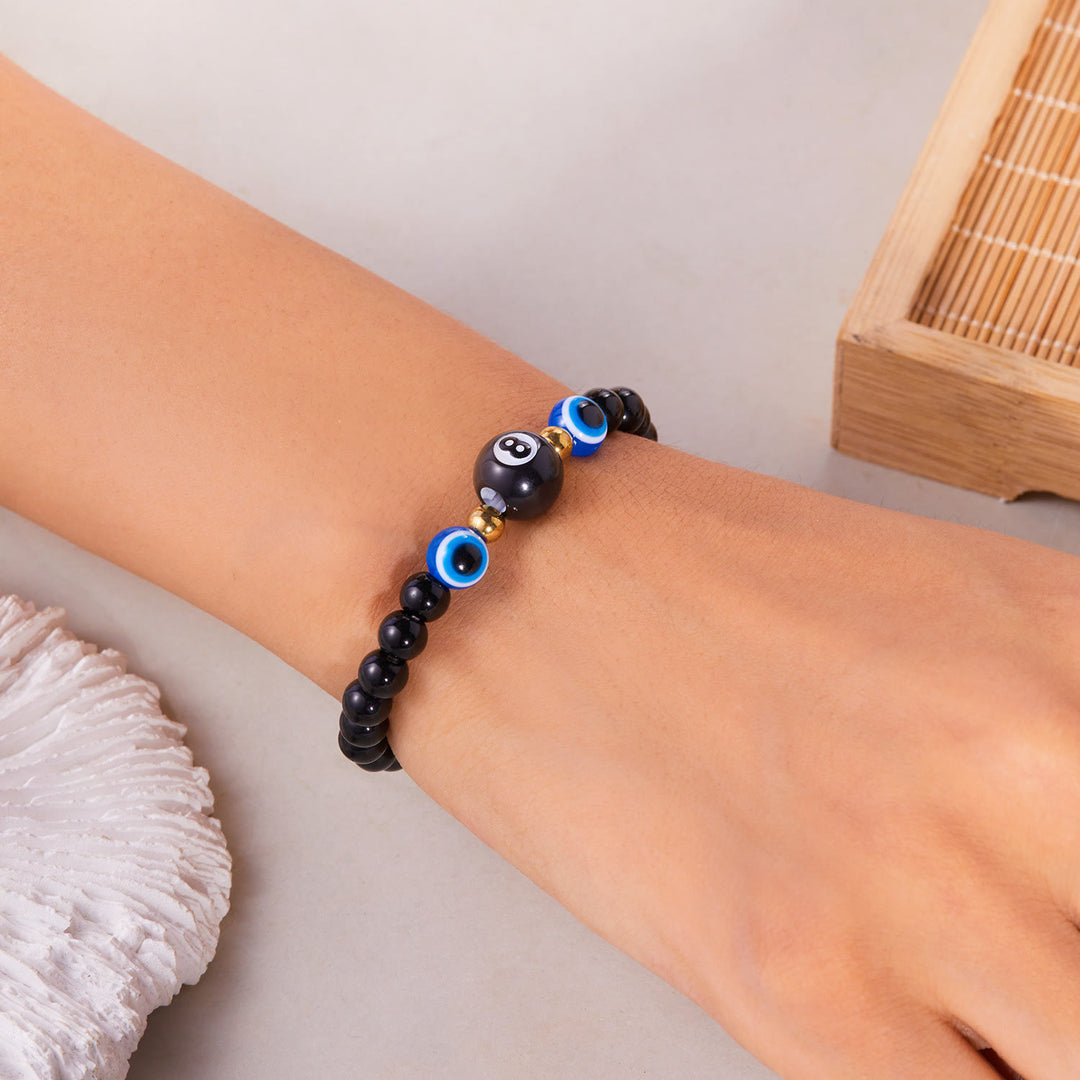 Bracelet en perles d'hématite et d'obsidienne avec œil de tigre et mauvais œil Olivenorma