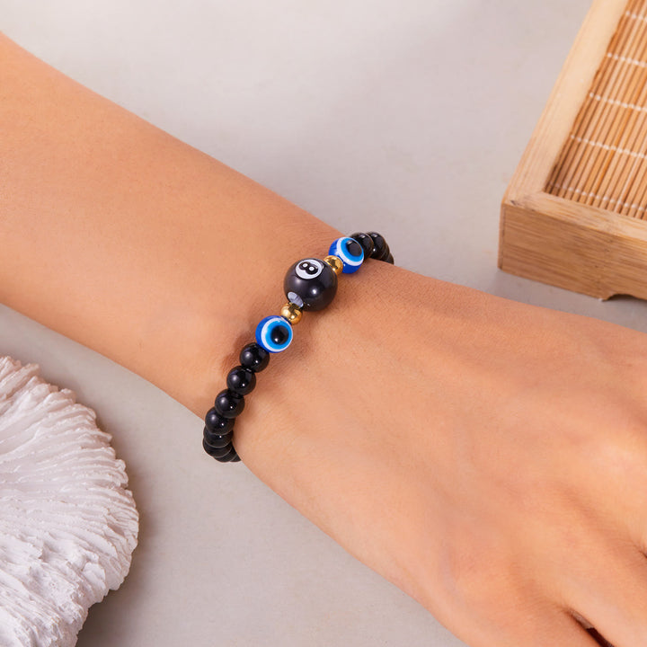 Bracelet en perles d'hématite et d'obsidienne avec œil de tigre et mauvais œil Olivenorma