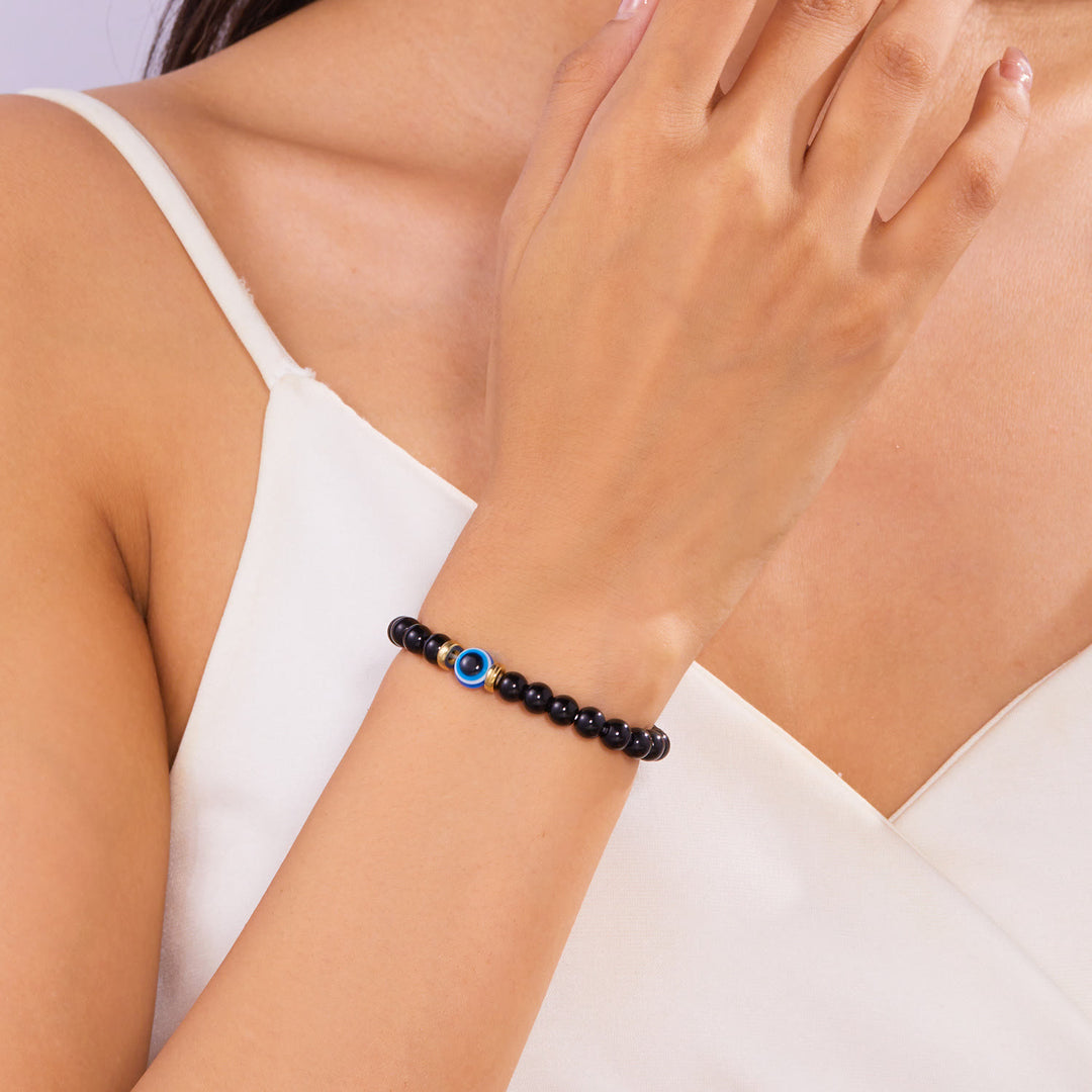 Bracelet en perles d'hématite et d'obsidienne avec œil de tigre et mauvais œil Olivenorma