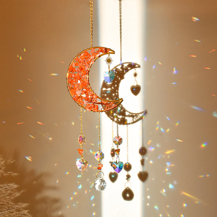 Carillon à vent avec pendentif en pierre naturelle et étoile de lune Olivenorma