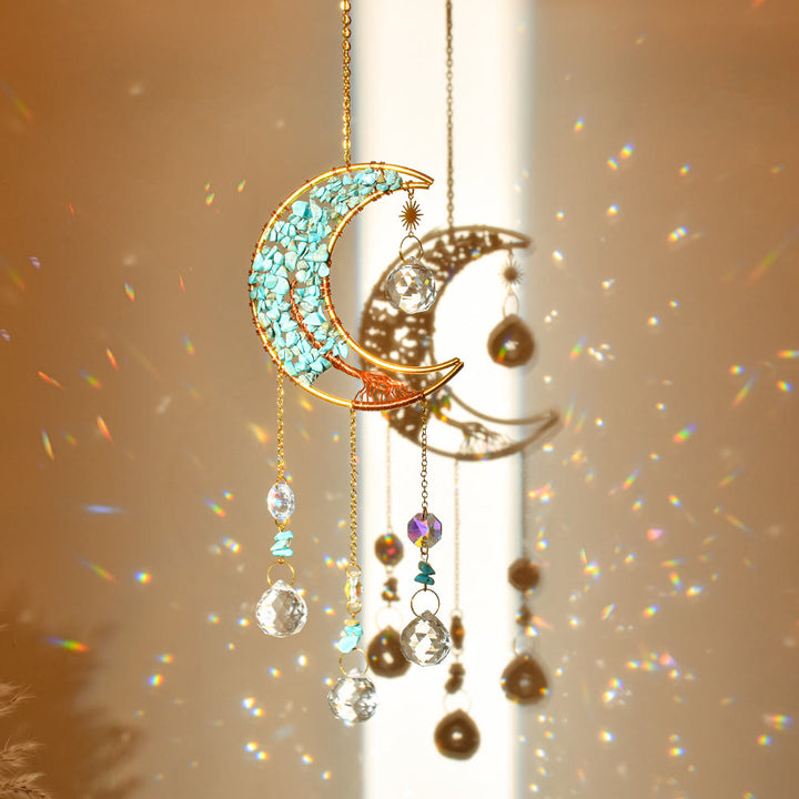 Carillon à vent avec pendentif en pierre naturelle et étoile de lune Olivenorma