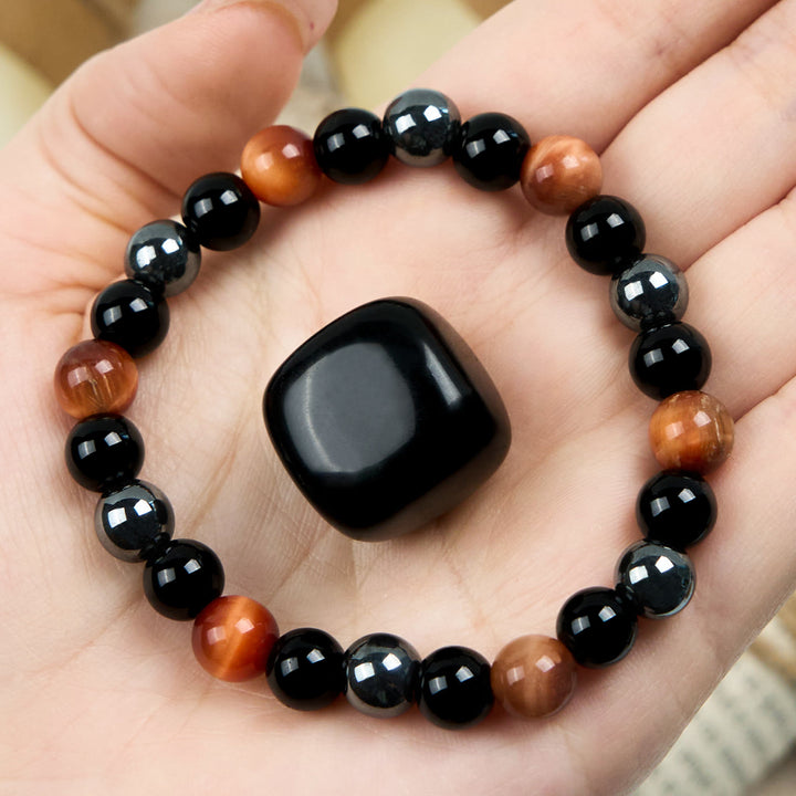 Bracelet de perles en hématite et obsidienne œil de tigre orange Olivenorma