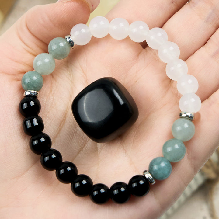 Bracelet en perles d'obsidienne amazonite cristal transparent Olivenorma