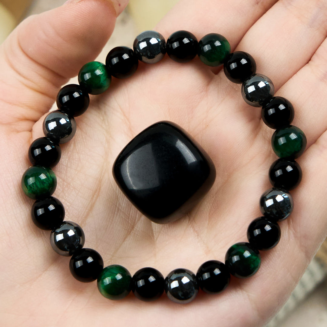 Bracelet de perles en hématite et obsidienne de œil de tigre vert Olivenorma