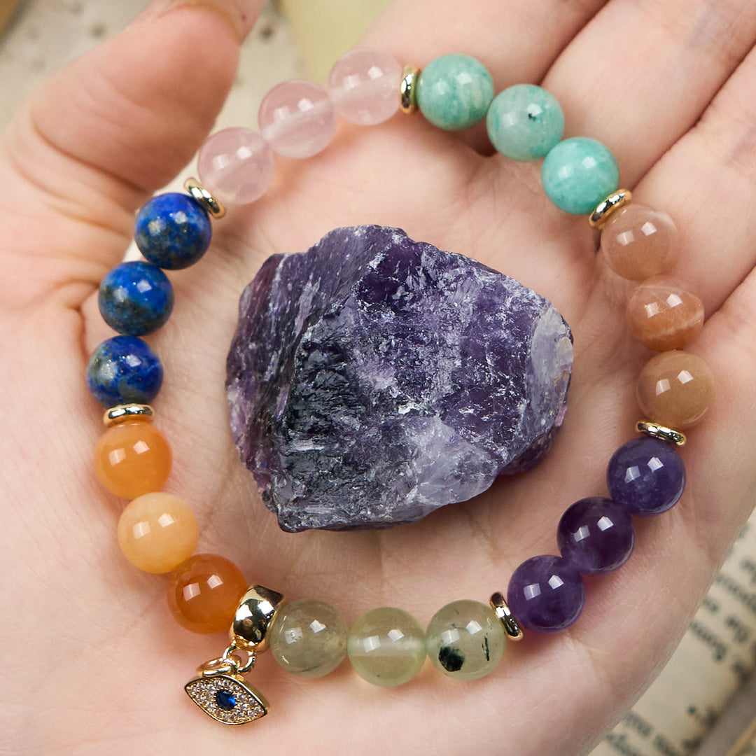 Bracelet pendentif mauvais œil en perles de pierre naturelle Olivenorma de 8 mm