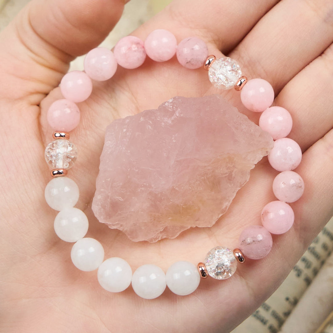 Bracelet en perles d'opale rose en cristal transparent Olivenorma
