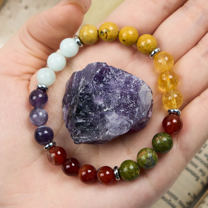 Bracelet Olivenorma en perles de 8 mm avec cinq pierres naturelles