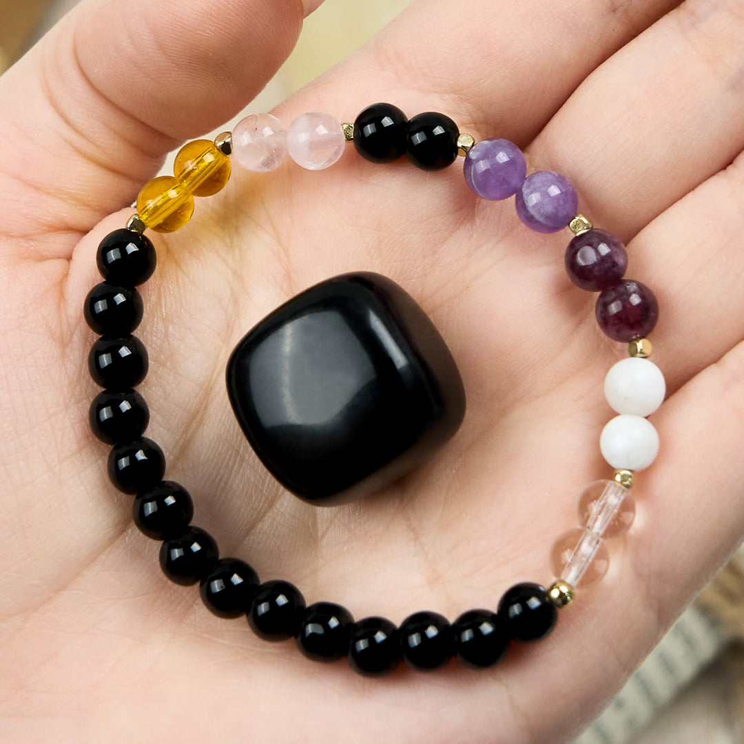 Bracelet en perles de cristal d'obsidienne naturelle Olivenorma de 6 mm