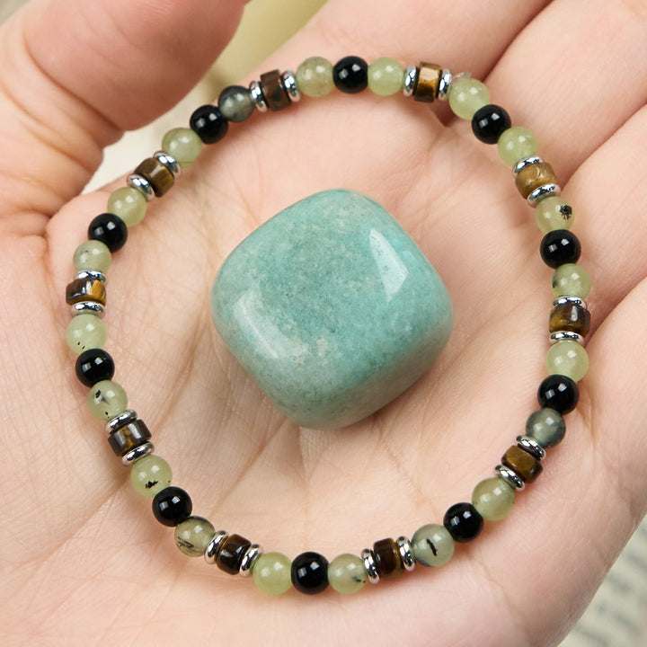 Bracelet en perles d'obsidienne préhnite naturelle Olivenorma de 6 mm