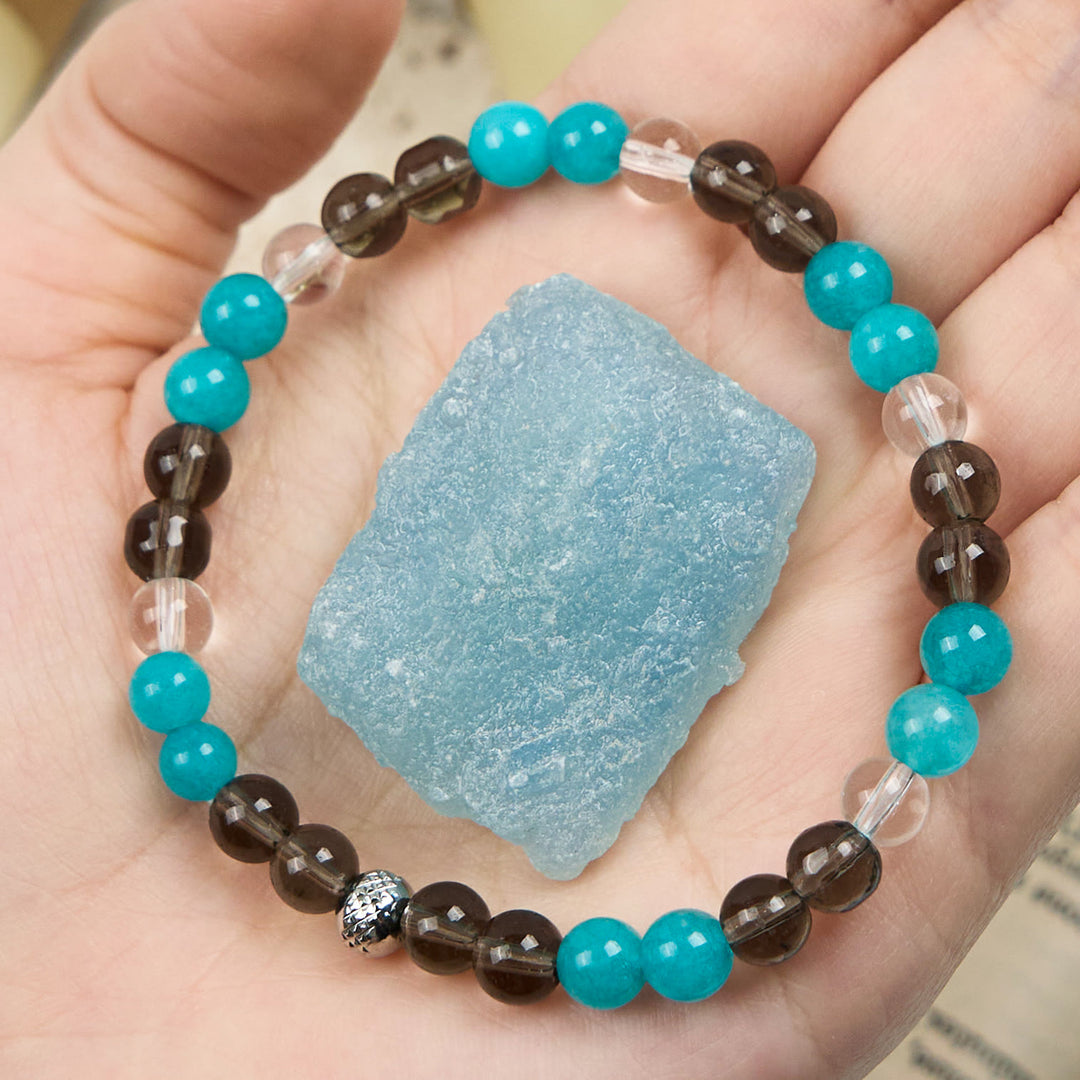 Bracelet en perles d'apatite bleue en quartz fumé transparent Olivenorma