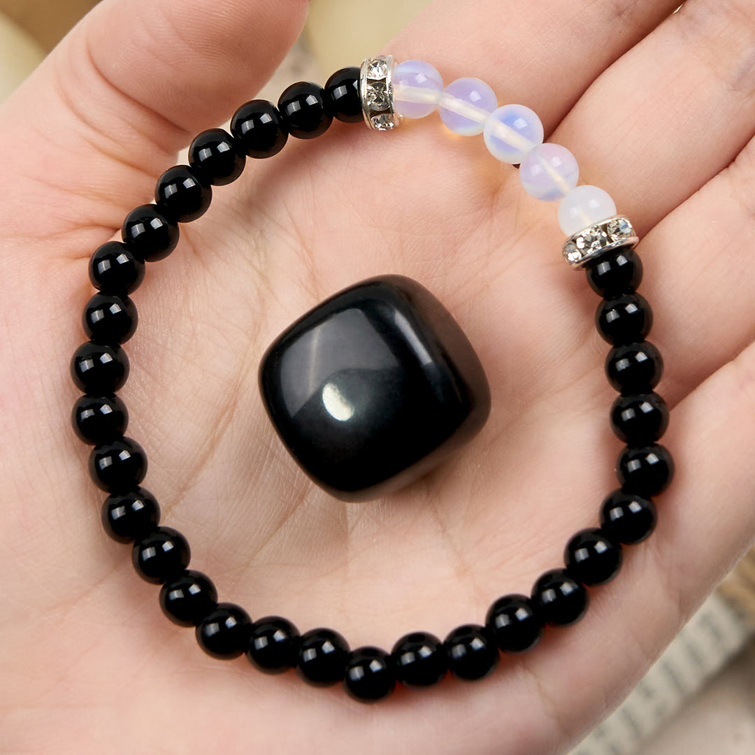 Bracelet en perles d'obsidienne et d'opalite naturelles Olivenorma
