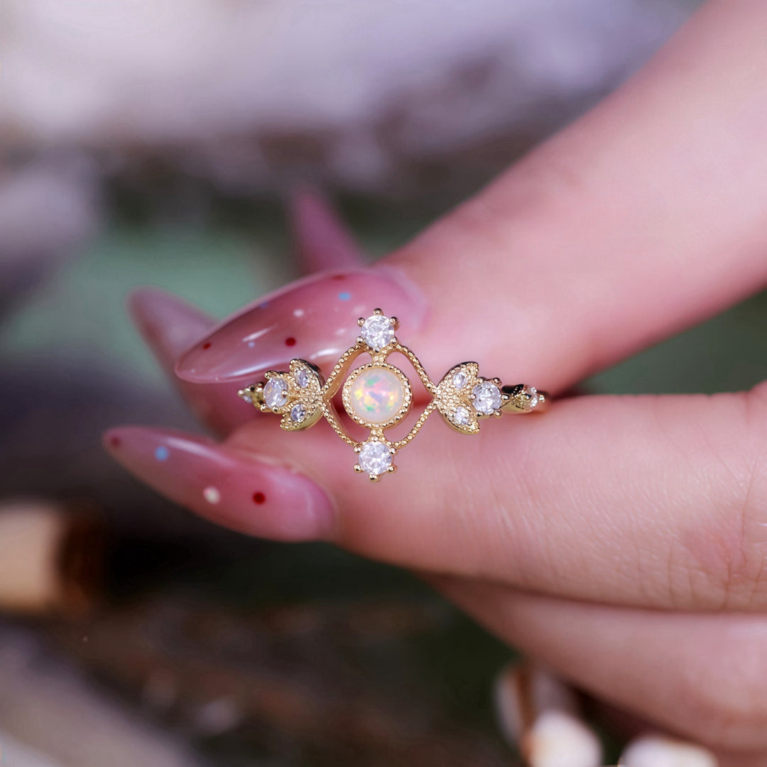 Bague feuille creuse en zircon blanc opale naturelle Olivenorma