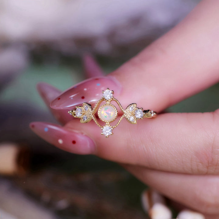 Bague feuille creuse en zircon blanc opale naturelle Olivenorma