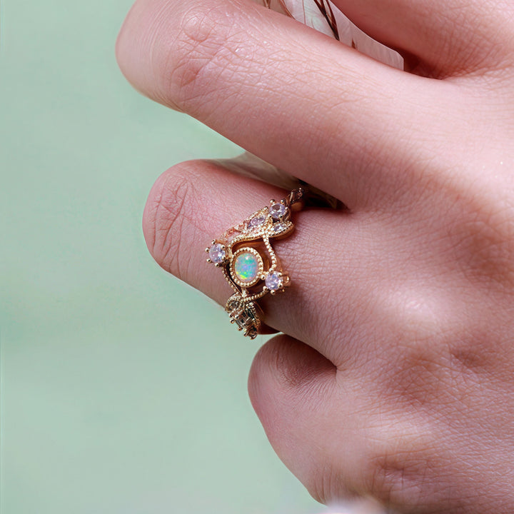 Bague feuille creuse en zircon blanc opale naturelle Olivenorma