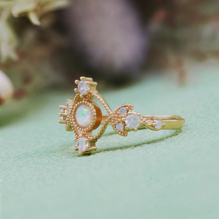 Bague feuille creuse en zircon blanc opale naturelle Olivenorma